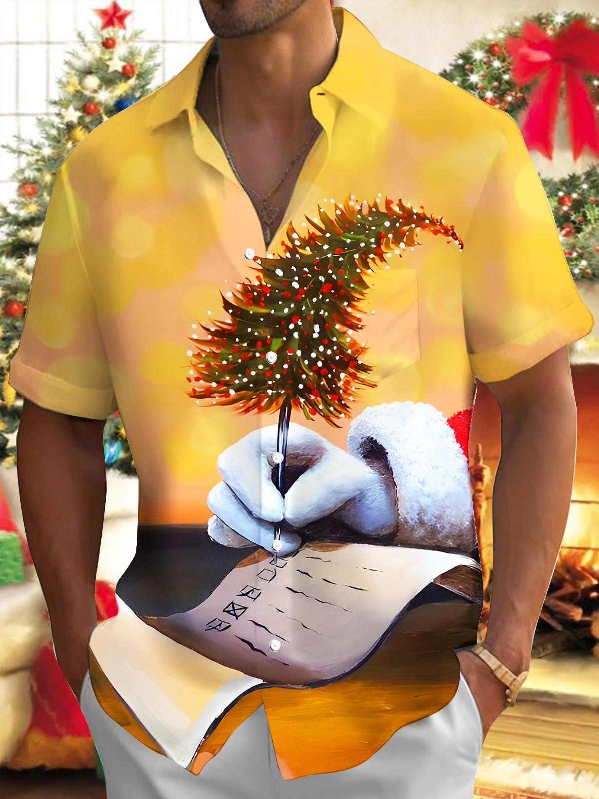 Fun Christmas List Xmas Men's Pocket Short Sleeve Shirts