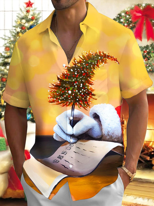 Men's short sleeve Christmas shirt front view for holiday party