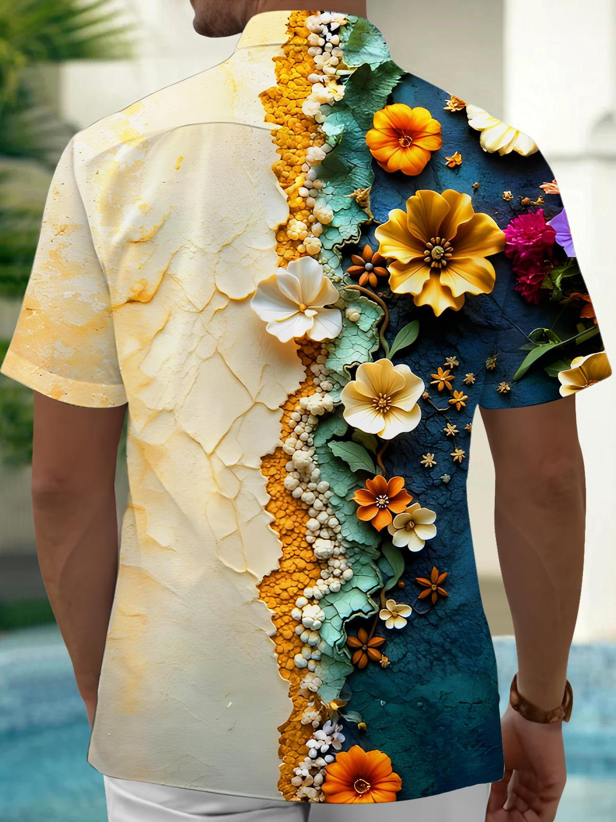 Cracked Floral Men's Pocket Short Sleeve Shirts