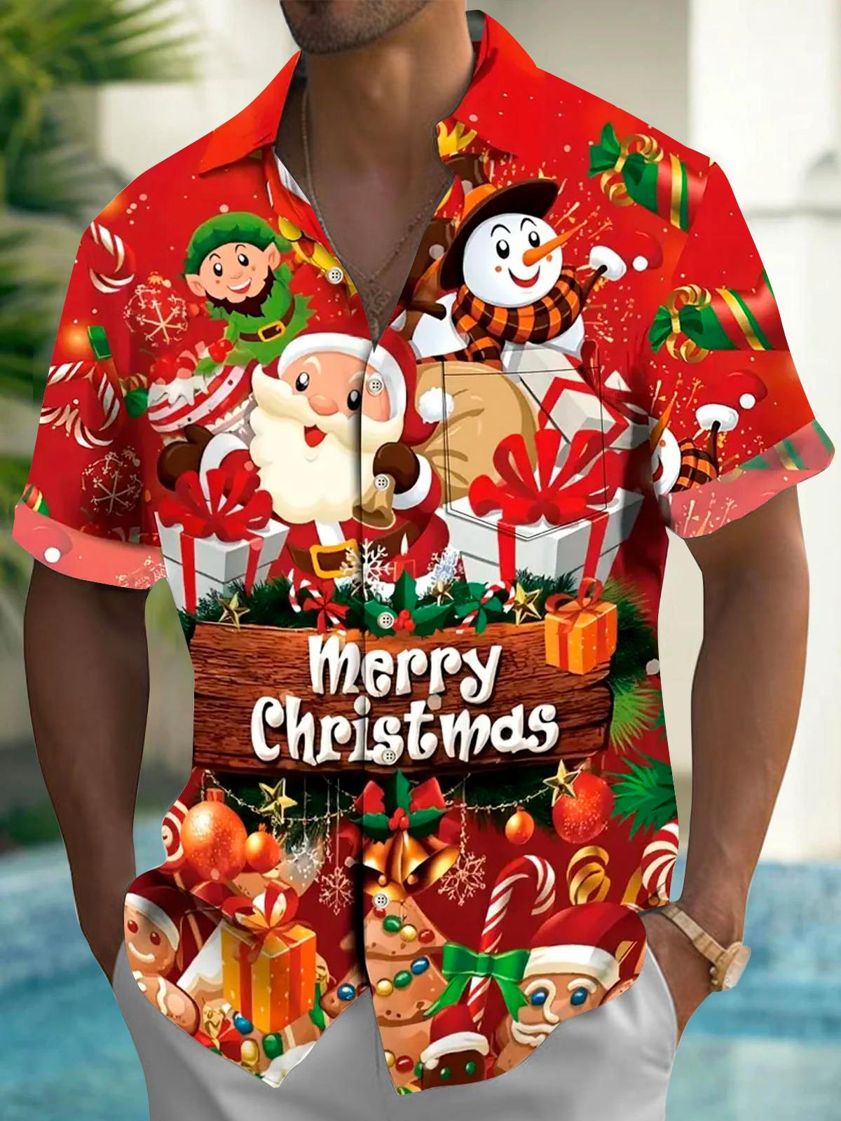 Christmas Men's Pocket Short Sleeve Shirts