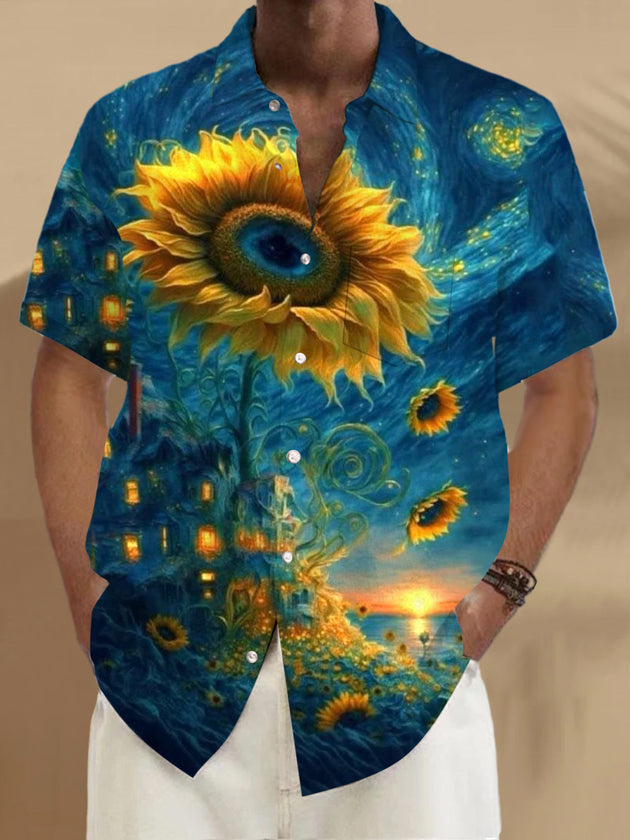 men's sunflower print shirt front view