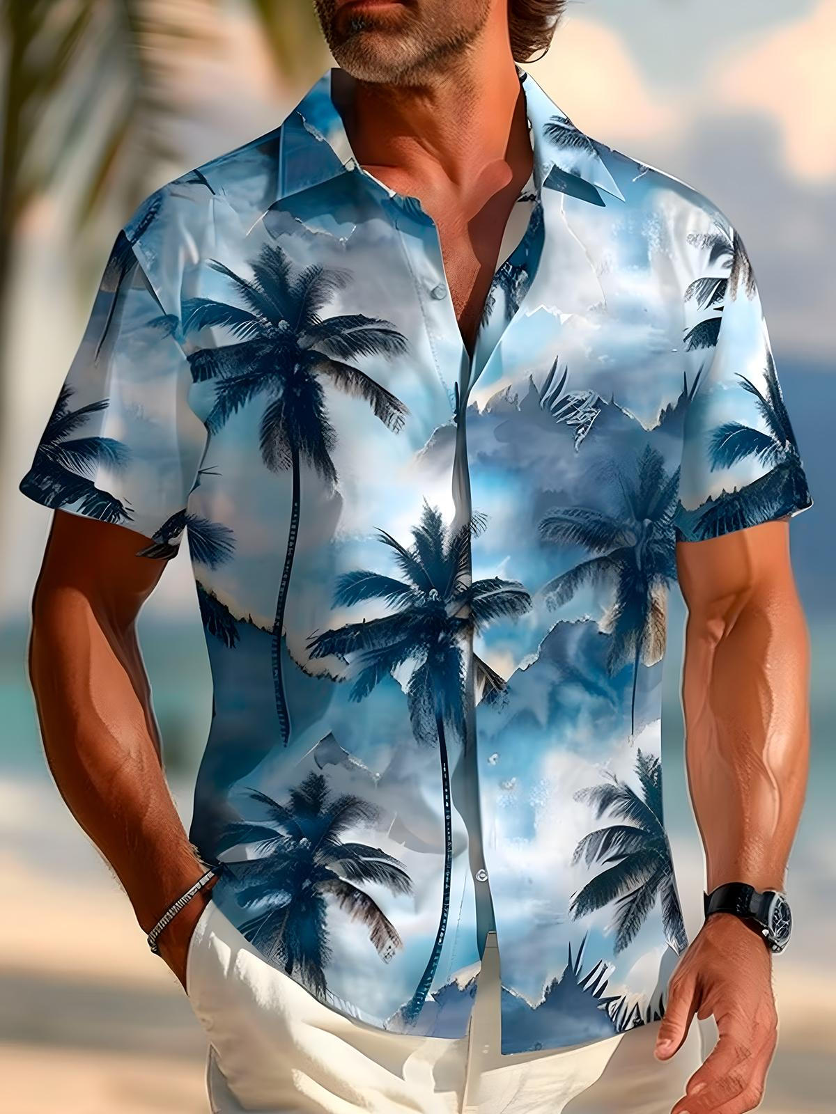 Hawaiian Coconut Tree Men's Short Sleeve Shirts