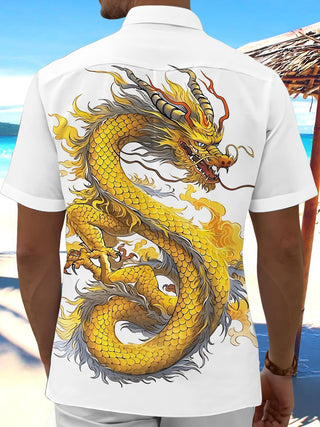 Men's dragon print short sleeve shirt back view