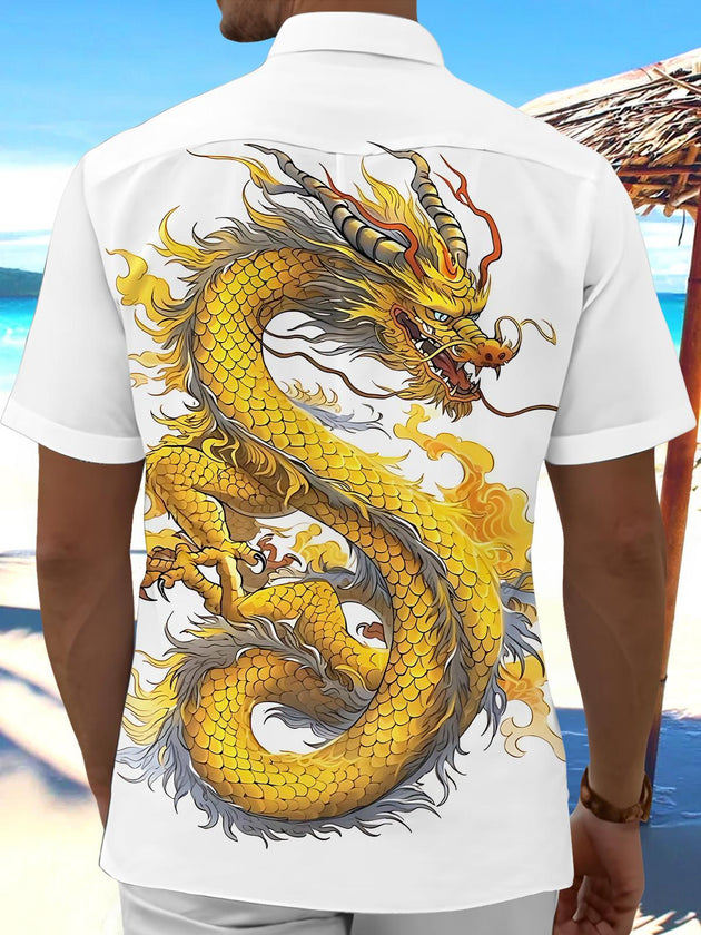 Men's dragon print short sleeve shirt back view