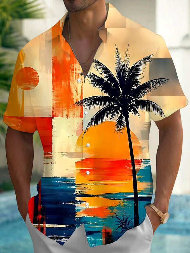 Hawaiian Coconut Tree Men's Pocket Short Sleeve Shirts