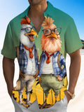 Funny Animal Chicken Print Men's Pocket Short Sleeve Shirts