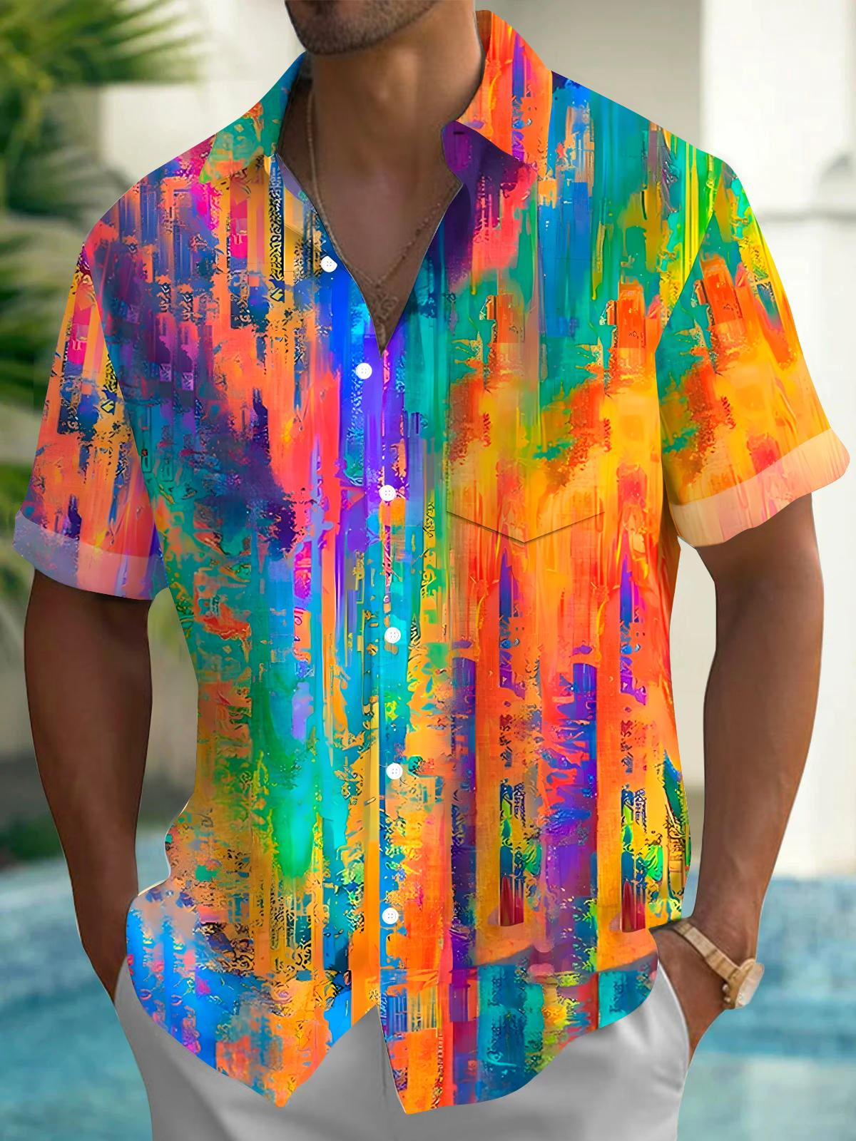 Tie Dye Men's Pocket Short Sleeve Shirts
