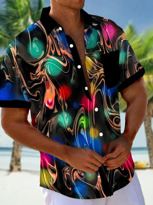 Men abstract print short sleeve shirt front view