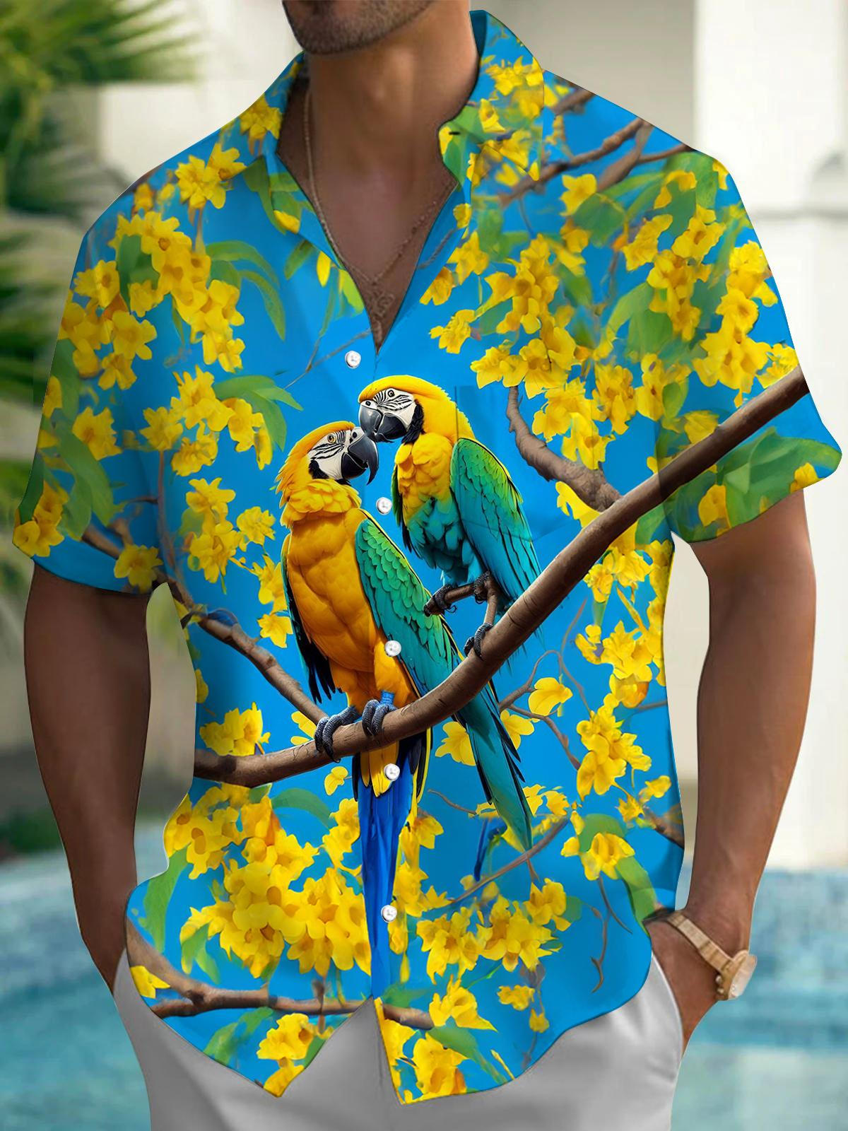 Parrot Floral Men's Pocket Short Sleeve Shirts