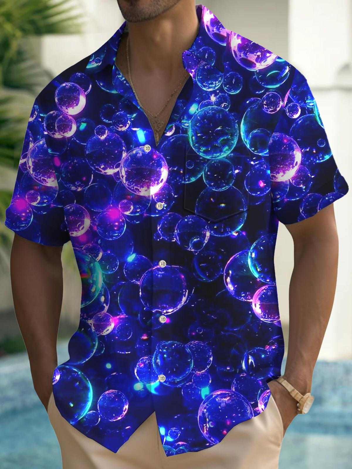 Art Hawaiian Casual Retro Short Sleeve Men's Shirts With Pocket