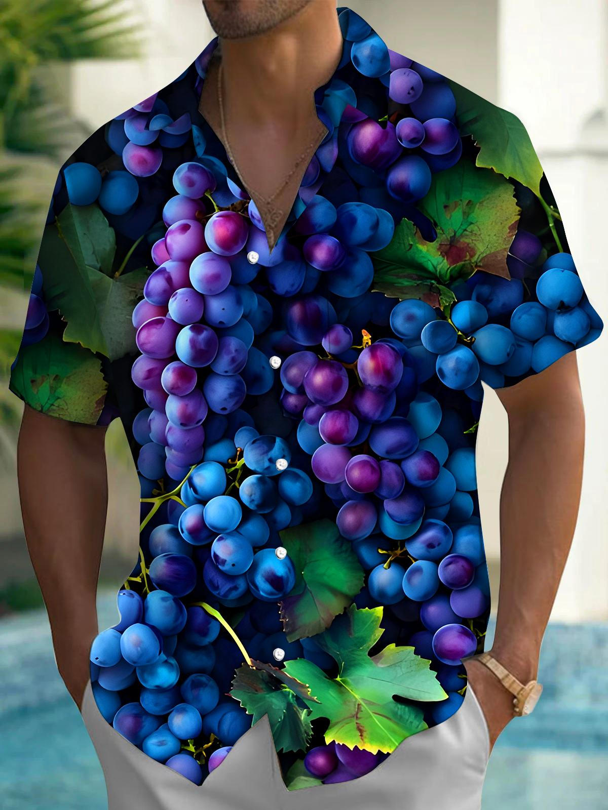 Grapes Men's Pocket Short Sleeve Shirts