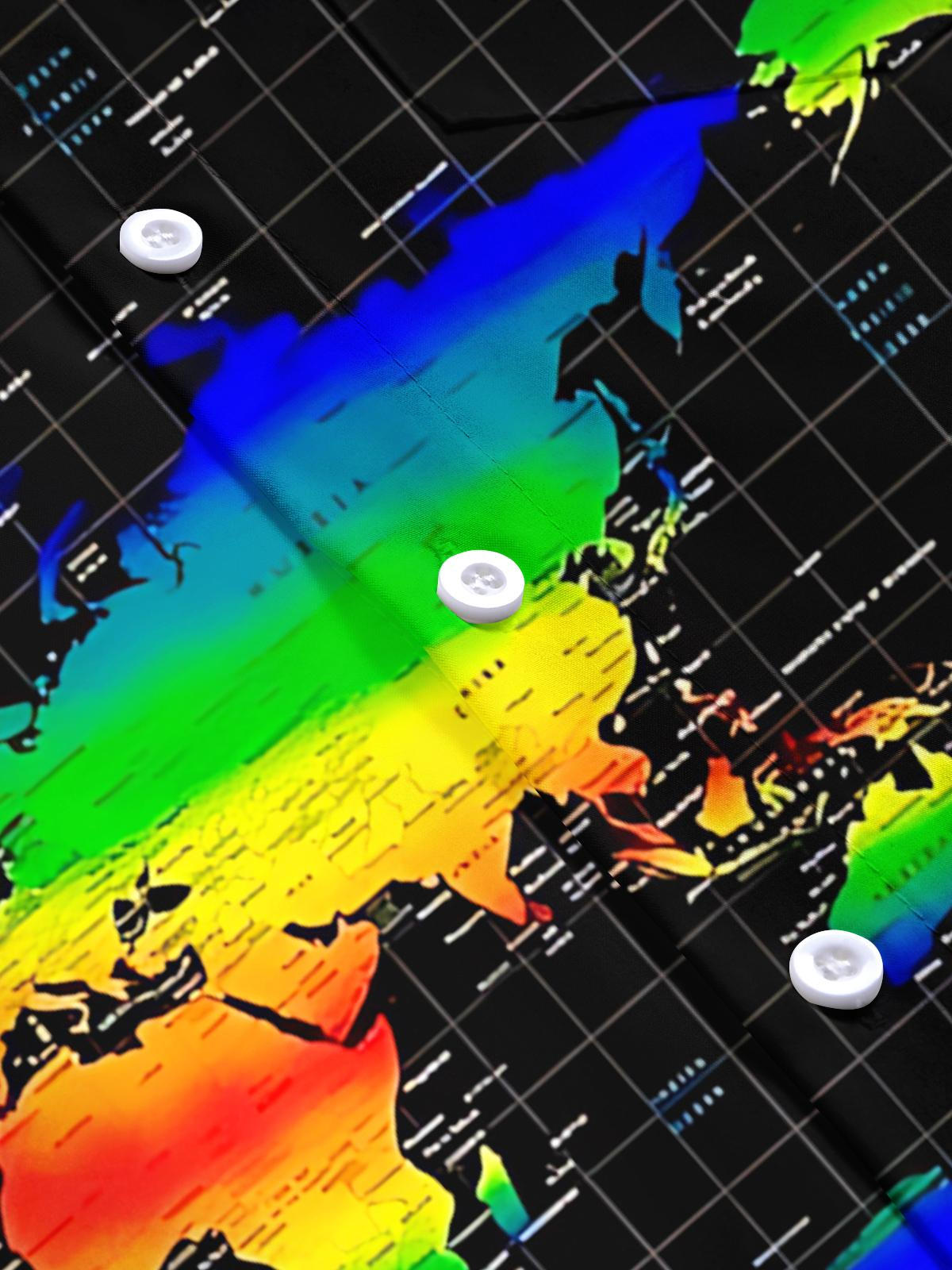 Map Print Men's Pocket Short Sleeve Shirts