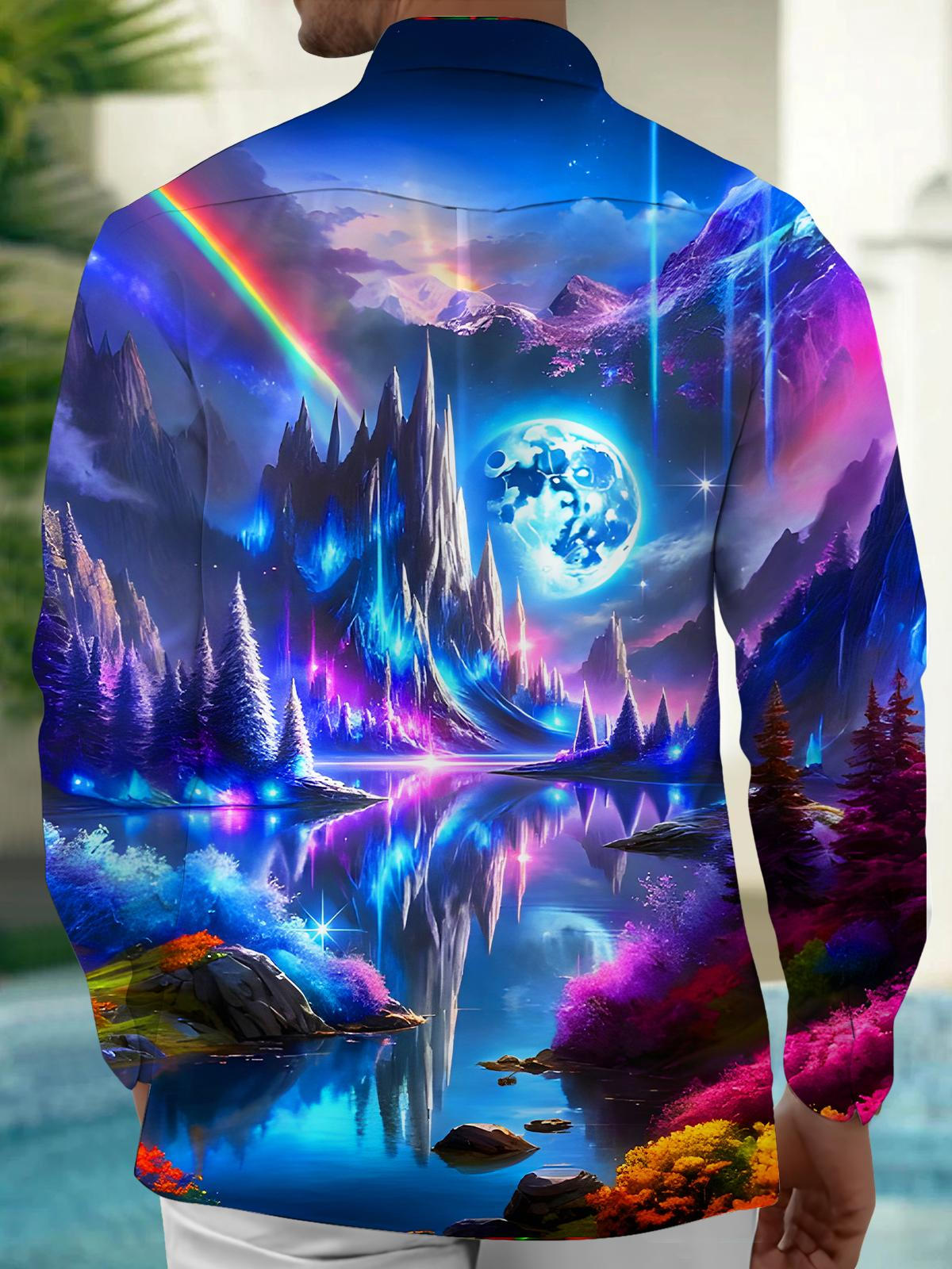Psychedelic Rainbow Iceberg Earth Christmas Tree Men's Pocket Long Sleeve Shirts
