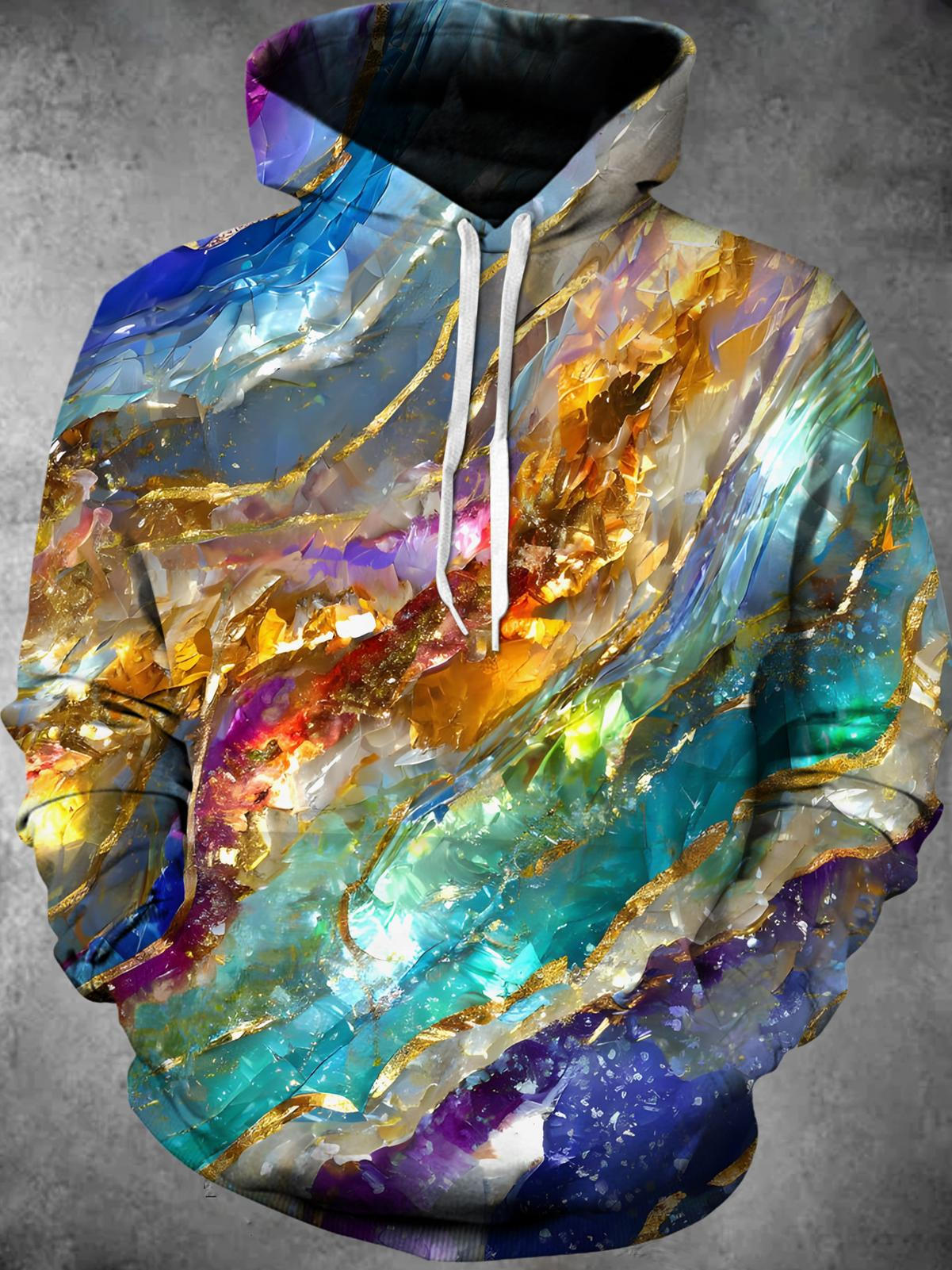 Abstract Long Sleeve Hooded Pocket Men's Top