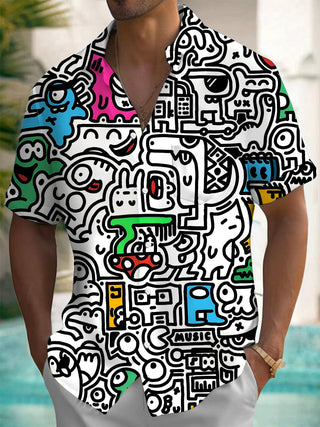 Men's art print short sleeve shirt front view