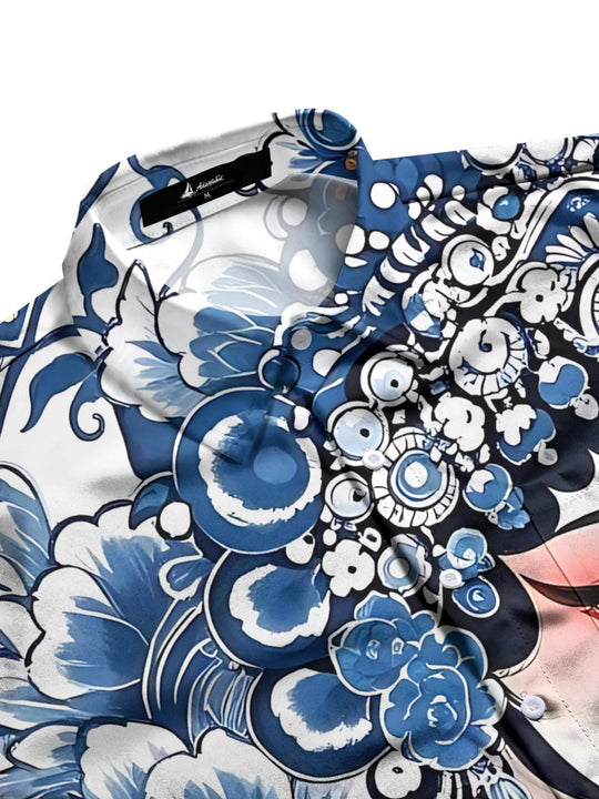 men's art print short sleeve flat lay shirt