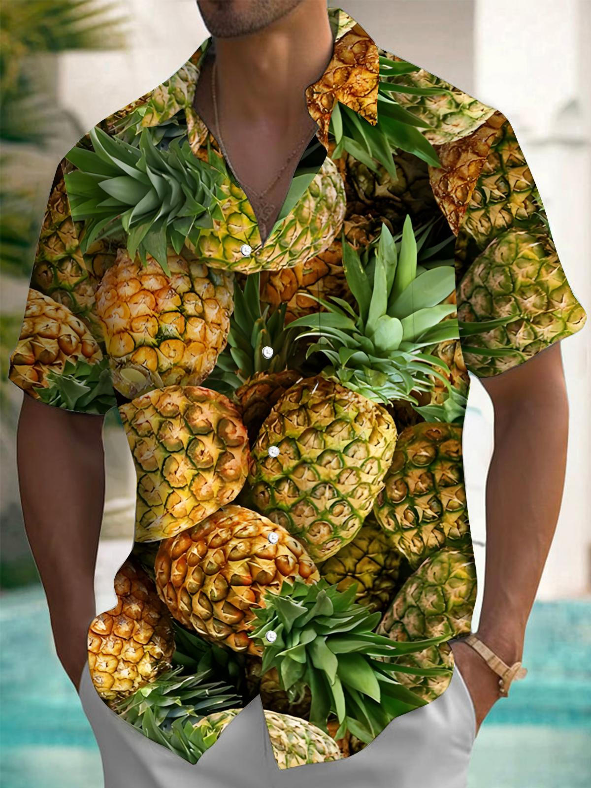 Pineapple Print Men's Pocket Short Sleeve Shirts