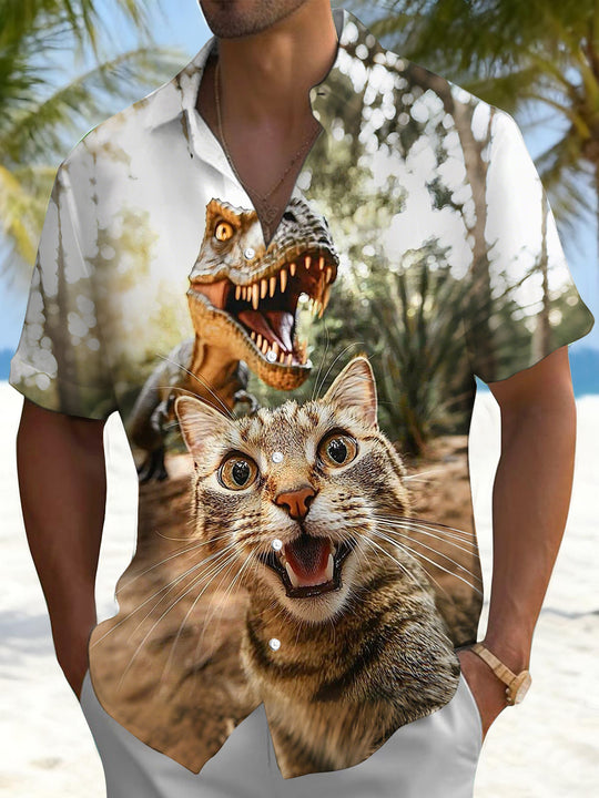 men's cat print shirt front view