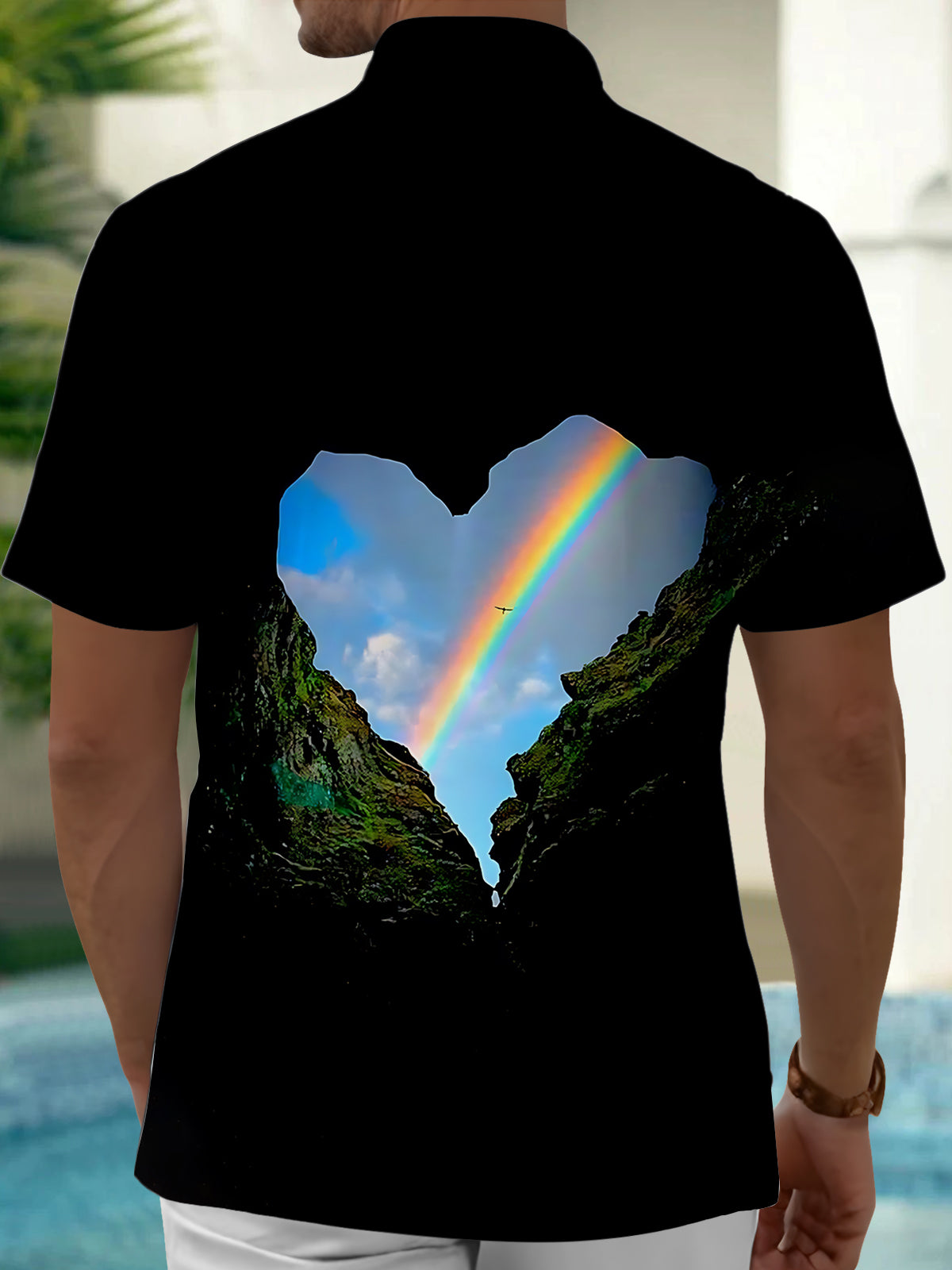 Rainbow Print Men's Pocket Short Sleeve Shirts