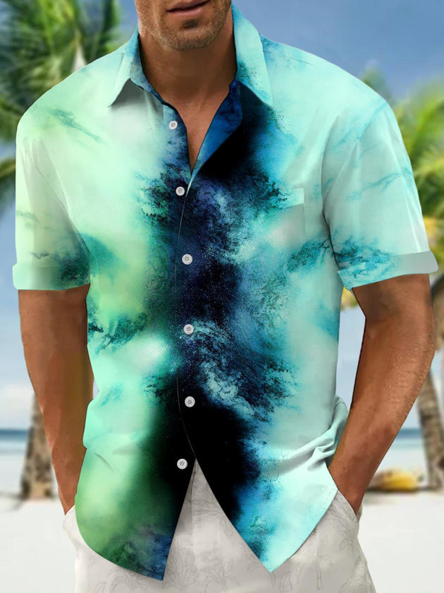 Men abstract print short sleeve shirt front view