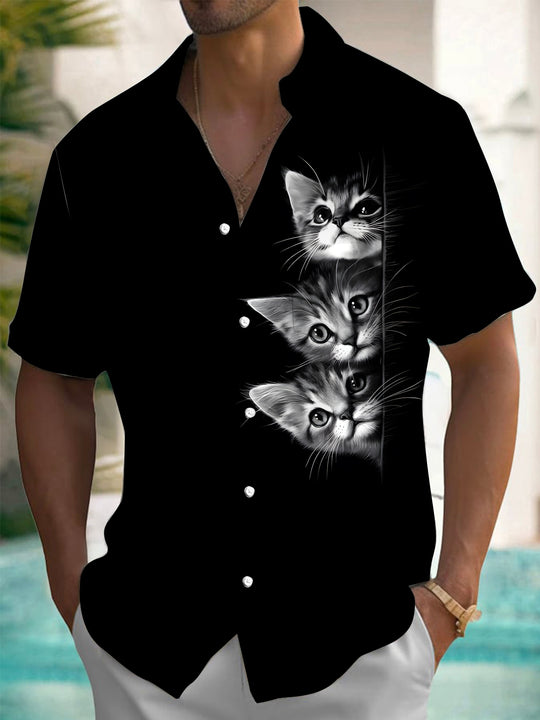 men's cat print shirt front view