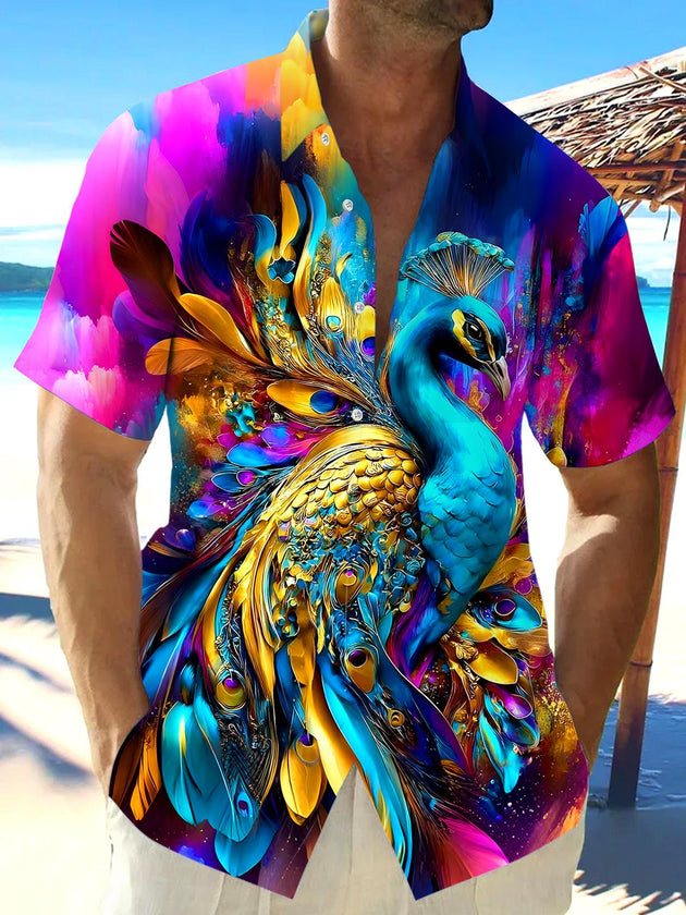 men's Hawaiian shirt front view tropical beach vacation