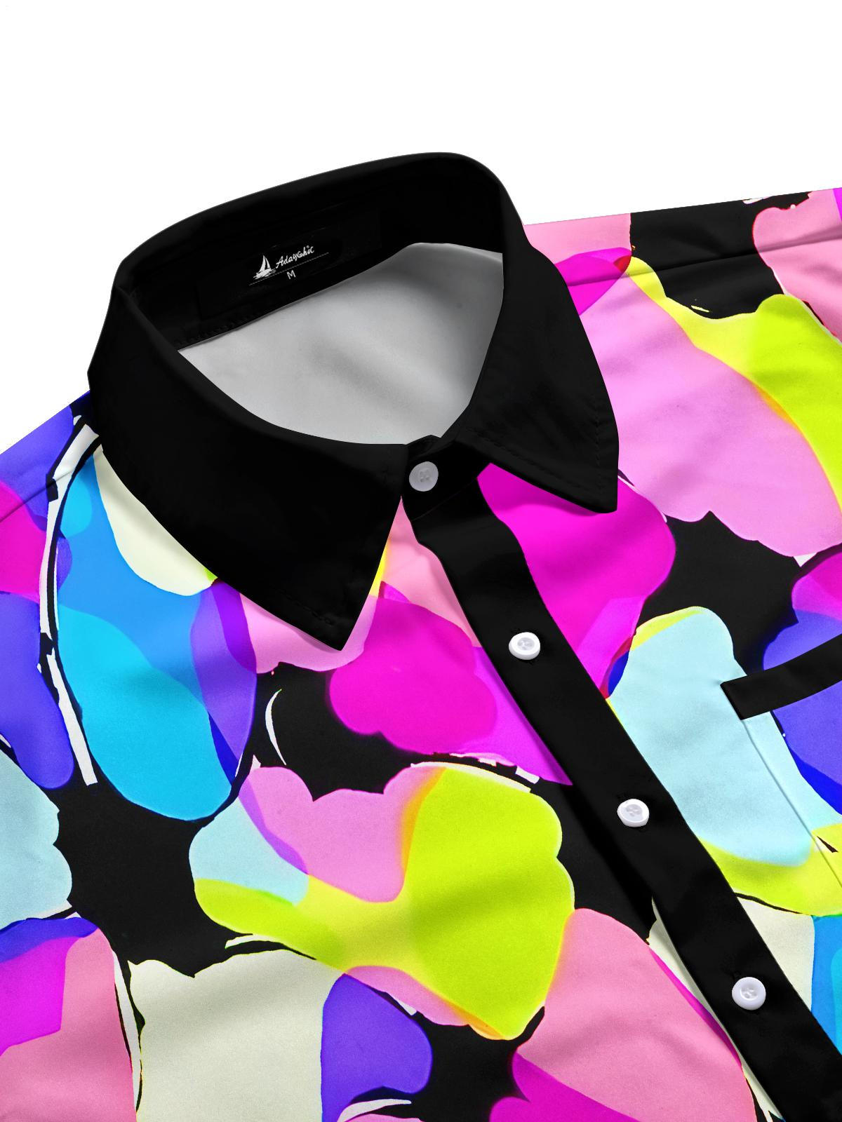 Psychedelic Colorful Abstract Geometry Men's Pocket Long Sleeve Shirts