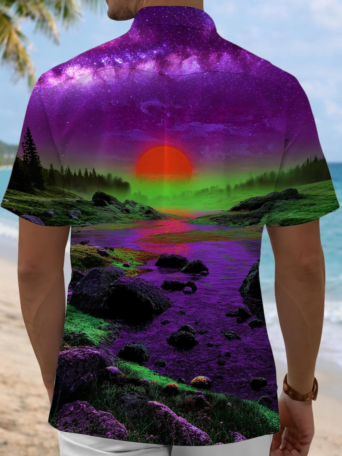 Scenic Art Print Men's Pocket Short Sleeve Shirts