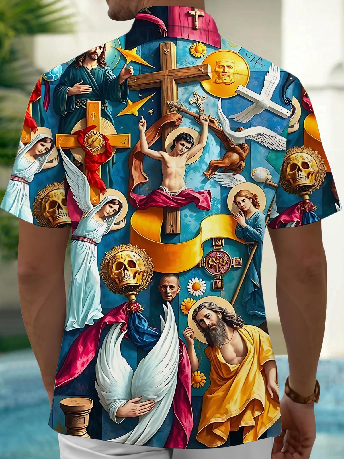 Christian Figure Art Print Men's Pocket Short Sleeve Shirts