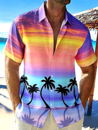 Hawaiian Coconut Tree Men's Pocket Short Sleeve Shirts
