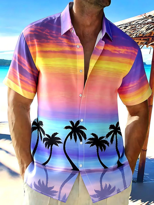 Hawaiian Coconut Tree Men's Pocket Short Sleeve Shirts