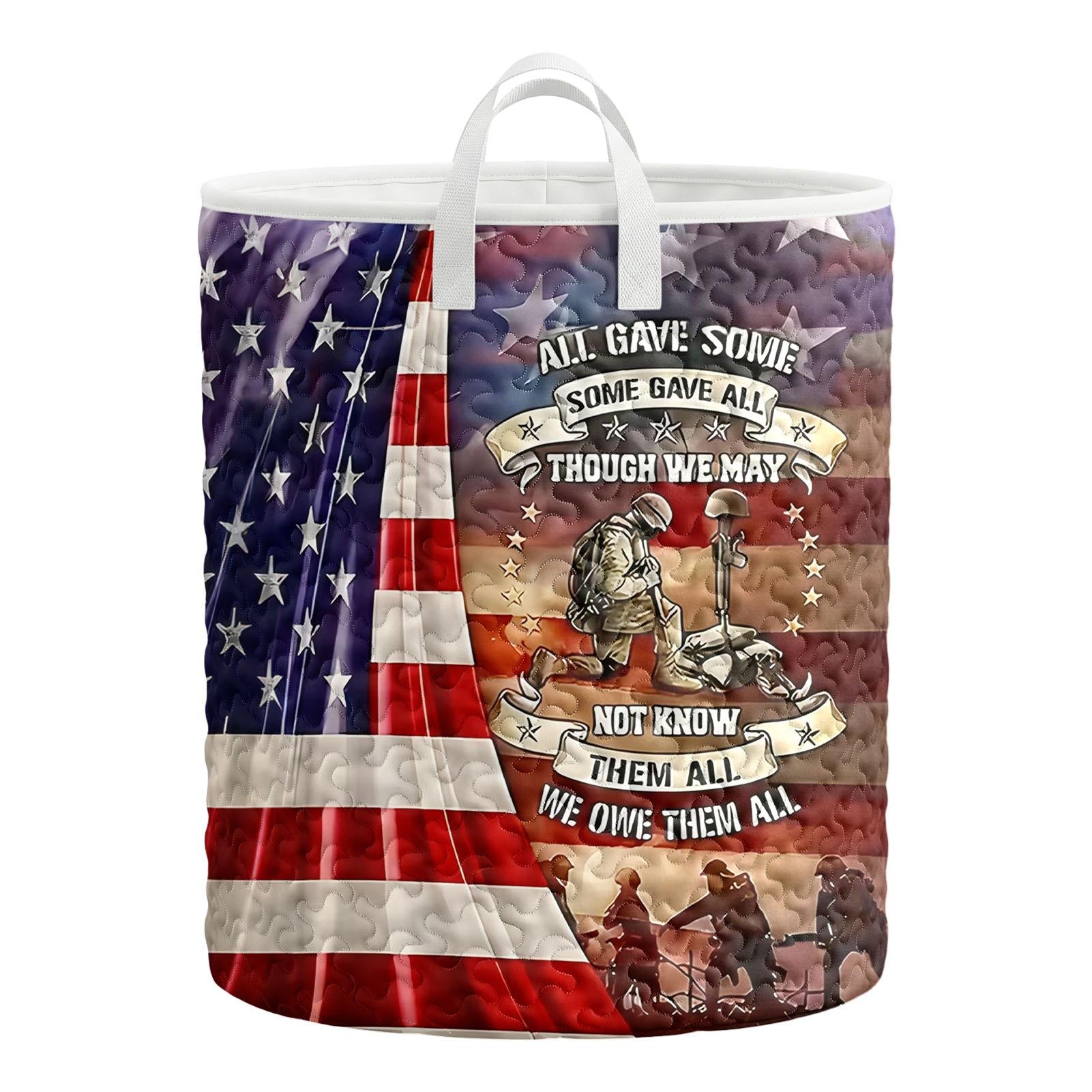 Men's red white blue star quilted hamper storage bin lifestyle scene for vacation Independence Day