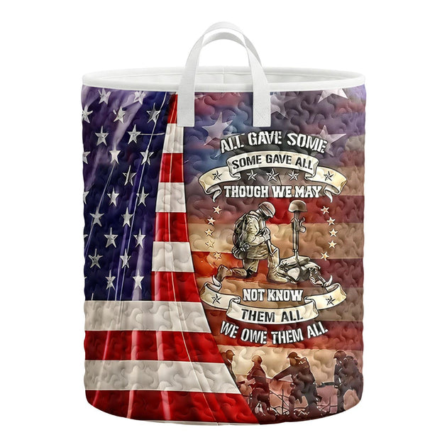 Men's red white blue star quilted hamper storage bin lifestyle scene for vacation Independence Day