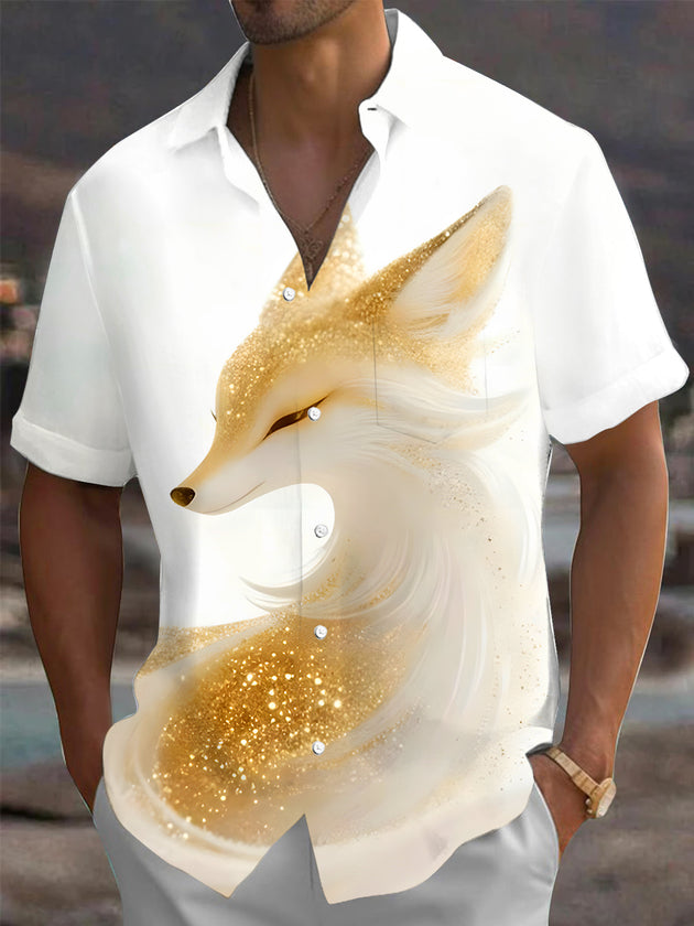 Men's Animal Fox Short Sleeve Shirt Front View