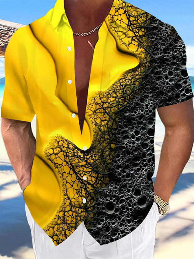 Men's abstract gradient print pocket short sleeve shirt front view