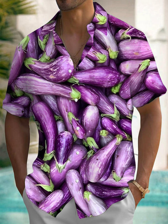 Men's eggplant short sleeve pocket shirt front view