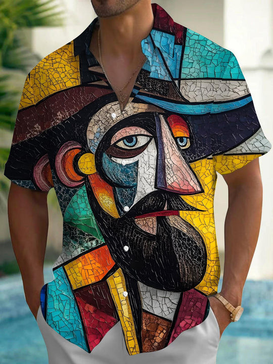 Men's color block face pocket short sleeve shirt front view