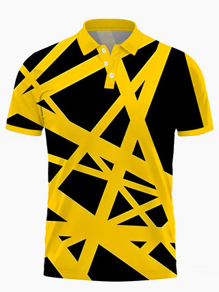 Men's geometry pattern short sleeve button polo shirt front view