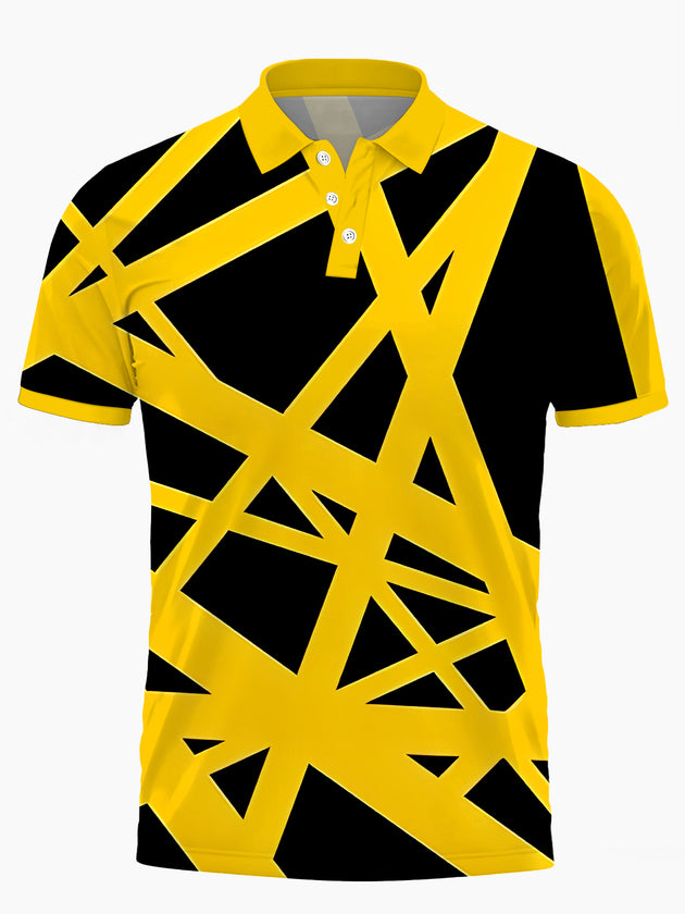 Men's geometry pattern short sleeve button polo shirt front view