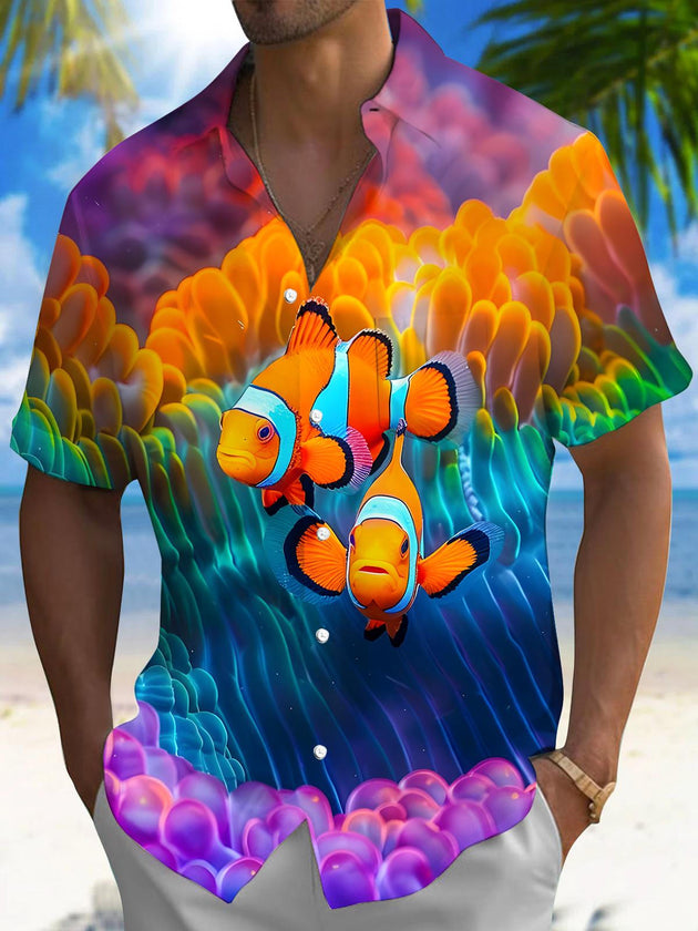 men's Hawaiian shirt front view tropical beach vacation