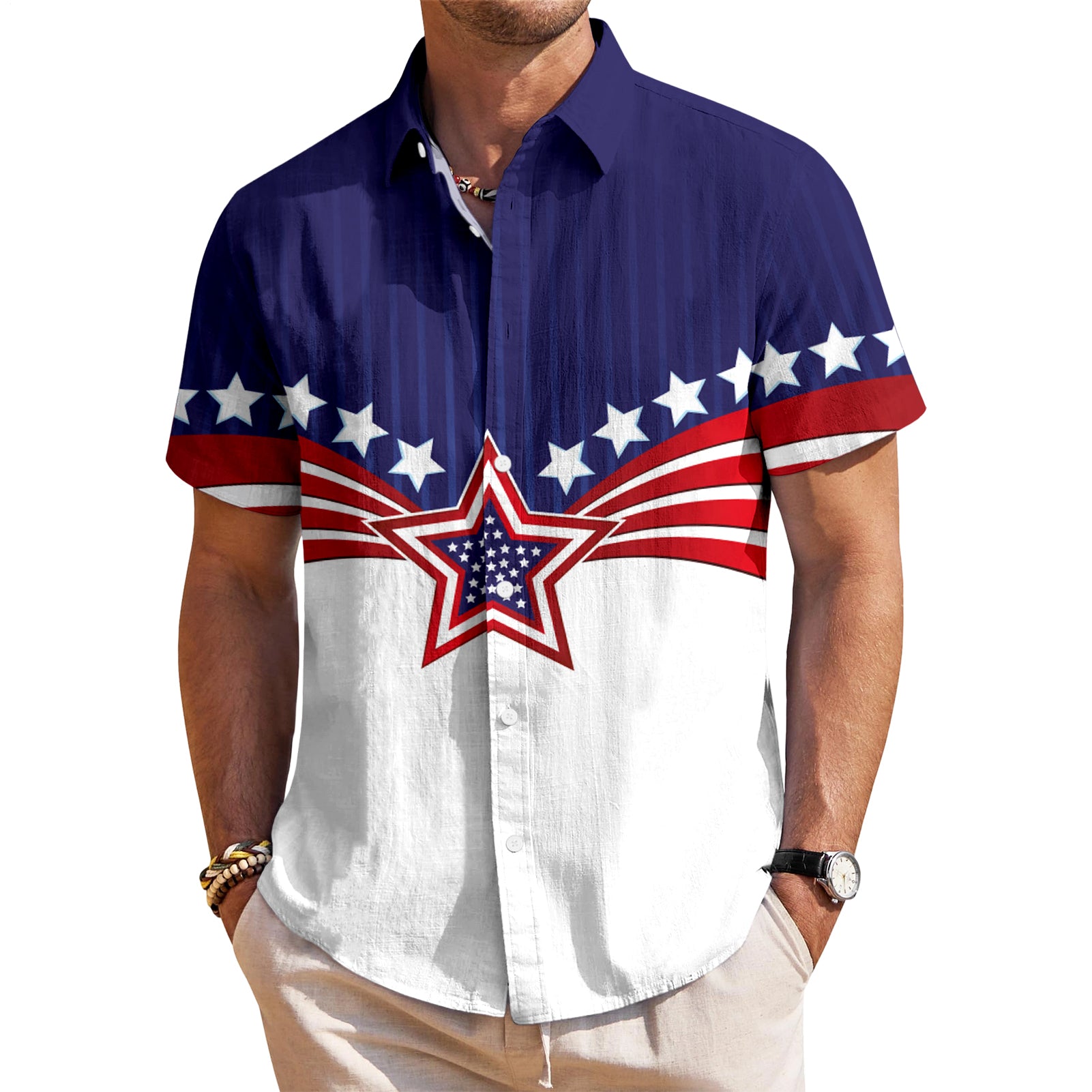 Patriotic Button Down Shirts for Men US Flag Short Sleeve Stars and Stripes Shirts Fashion Tops for Travel noble