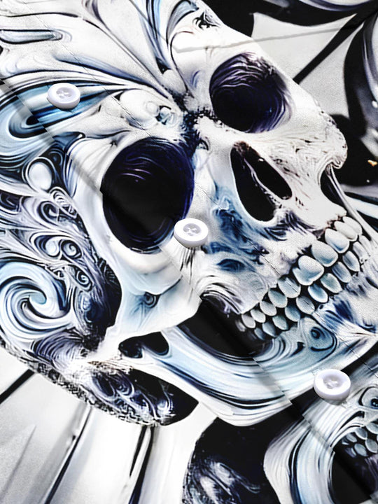 men's skull print short sleeve flat lay shirt