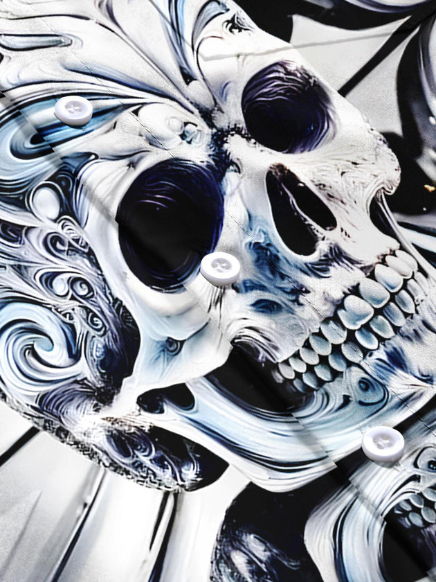 men's skull print short sleeve flat lay shirt