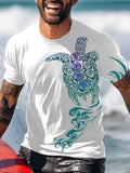 Hawaiian Turtle Print Round Neck Short Sleeve Men's T-shirt