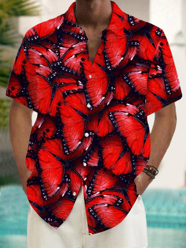 Men's butterfly print short sleeve shirt front view