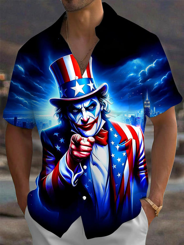 Dark American Independence Day Star-Spangled Joker Men's Pocket Short Sleeve Shirts