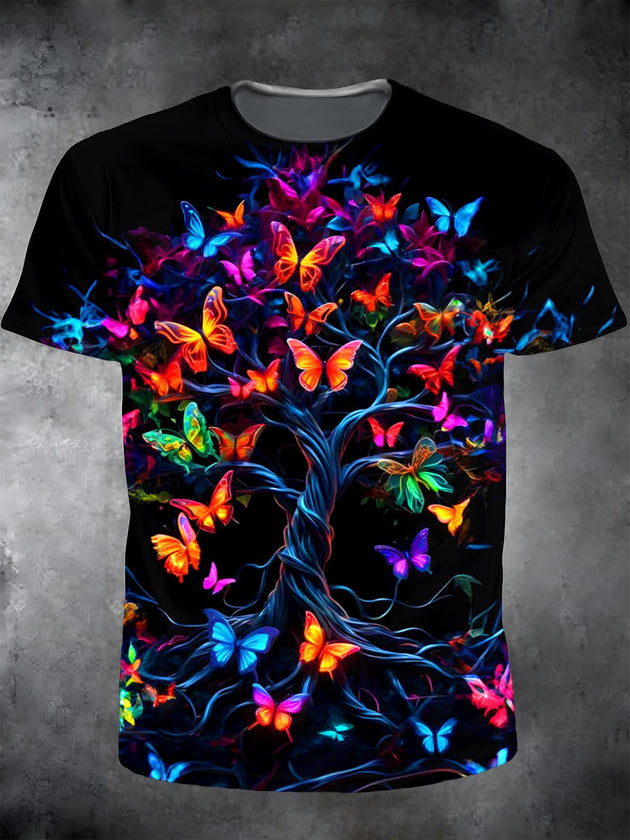 Men's short sleeve graphic t-shirt with butterfly tree print front view