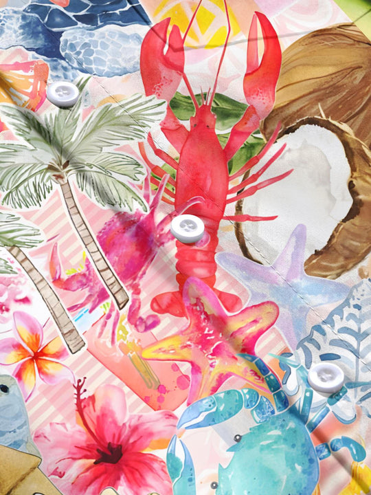 Men's Hawaiian marine life print short sleeve shirt flat lay