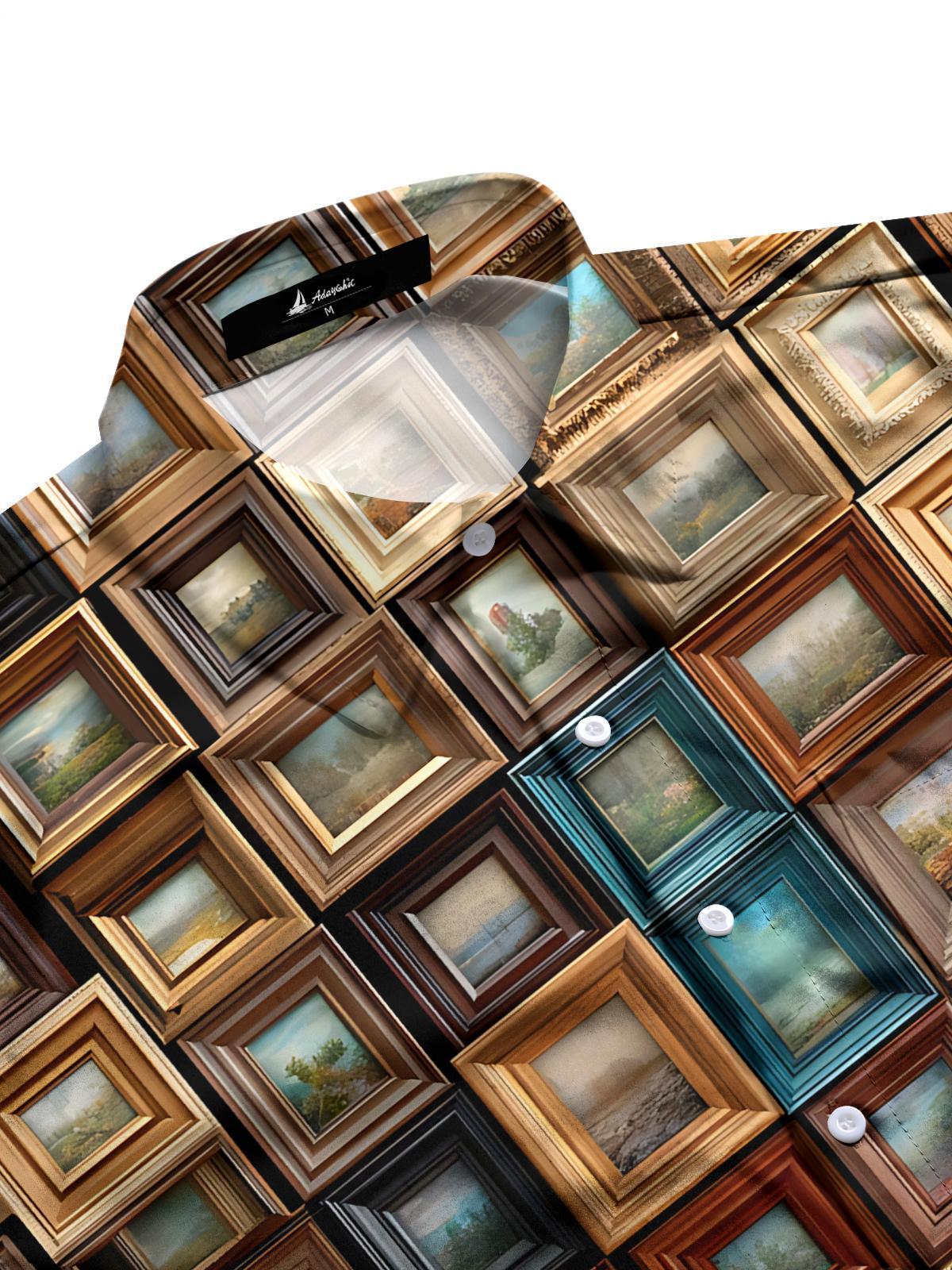 Vintage Album Print Men's Pocket Short Sleeve Shirts