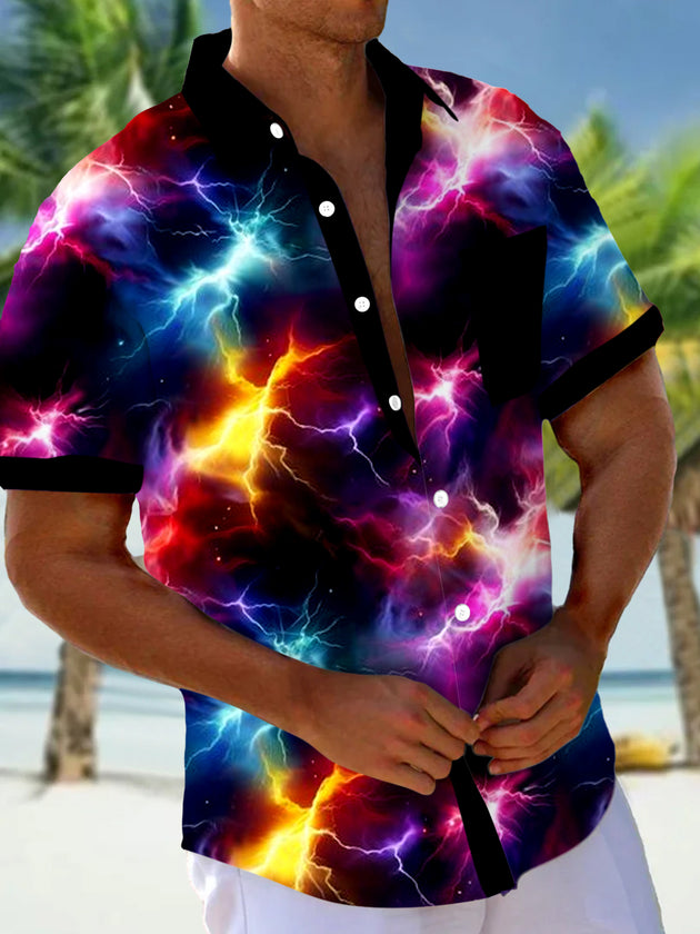 Men abstract print short sleeve shirt front view